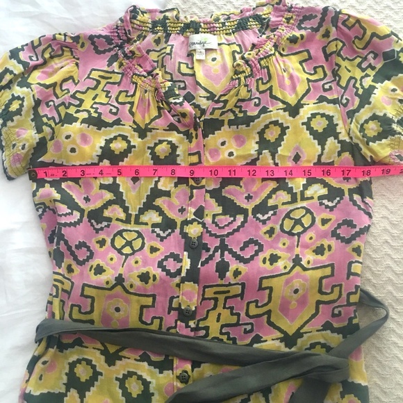 ANTHRO Porridge button up print dress waist tie - Picture 5 of 8